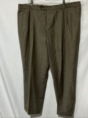 Arnold Brant Men's Pleated 140s Cashmere Dress Cuff Pants in Olive Sz 44X29